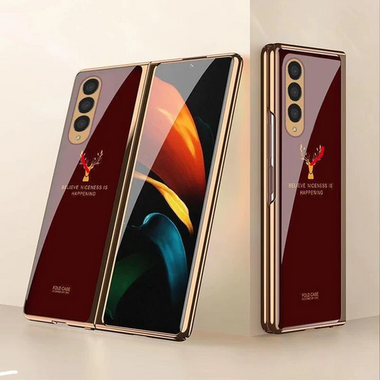 Samsung Galaxy Z Fold 4  Deer Pattern Glass Case-Wine