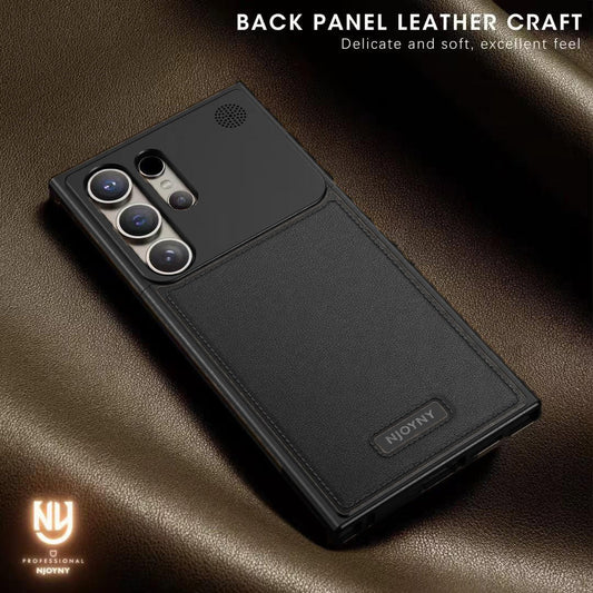 Samsung Galaxy S25 Ultra Metal Case, Aero Flex Aluminum Metal + Leather Frameless Design Bumper Case with Magsafe - Full Black