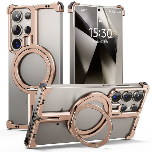 Samsung Galaxy S25 Ultra Metal Case, Frameless, Strong Magnetic Kickstand with MagSafe Case - Desert Titanium