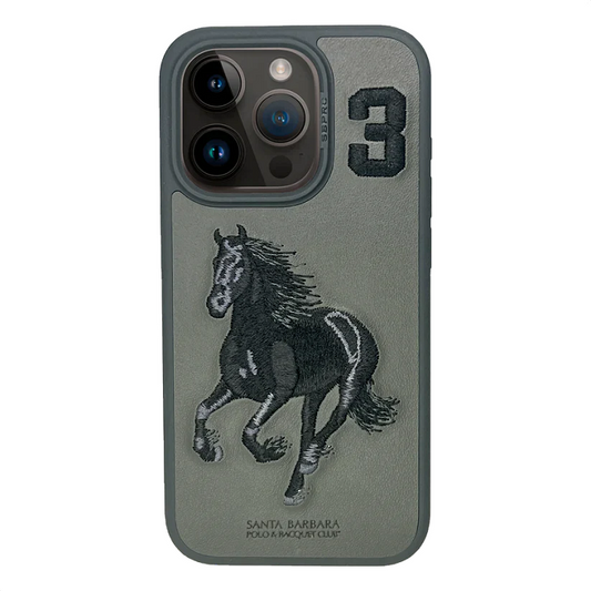 iPhone 15 Pro Boris Series Santa Barbara Polo Racquet Club leather Case- Grey