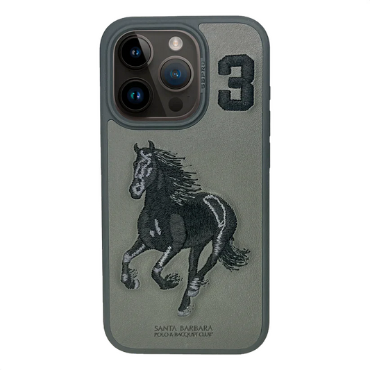 iPhone 15 Boris Series Santa Barbara Polo Racquet Club leather Case- Grey