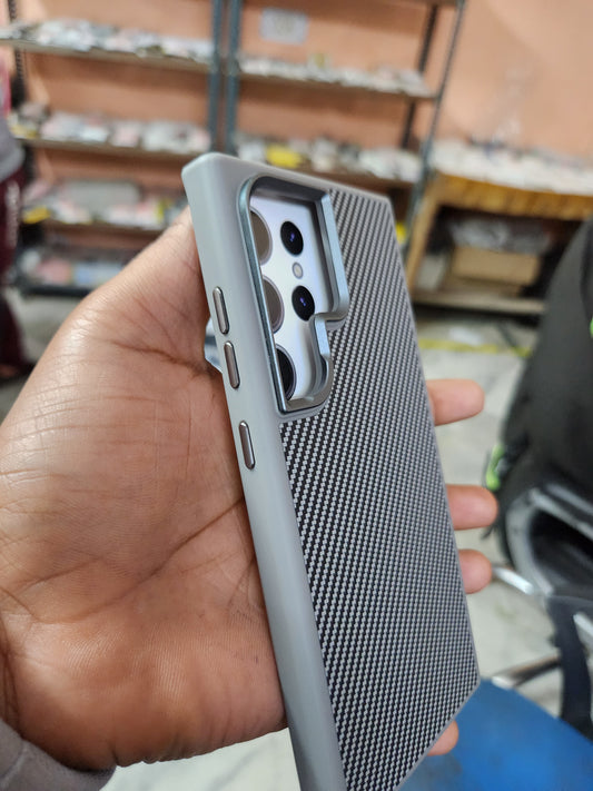 Samsung Galaxy S23 Ultra Magsafe Matte Finish Defender Series Carbon Kevlar Case with Magsafe - Titanium Grey