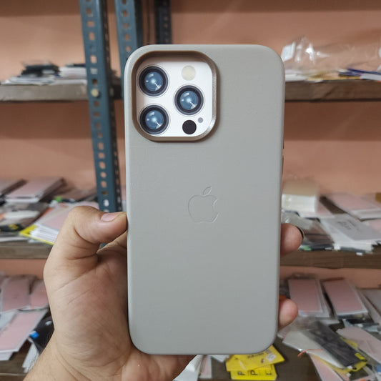 iPhone 14 Pro Leather Case with Camera Protection - Titanium Grey