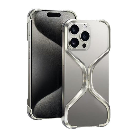 iPhone 16 Pro Max Premium Metal Luxury Aluminum X- Shape Rimless Case - Titanium