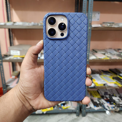 iPhone 16 Plus Luxury Weave Breathable Cooling Matte Soft Silicon Grid Case - Blue