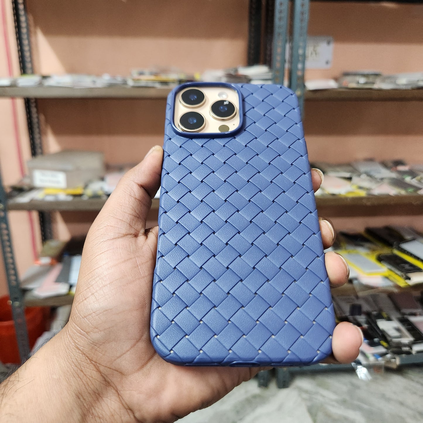 iPhone 16 Plus Luxury Weave Breathable Cooling Matte Soft Silicon Grid Case - Blue