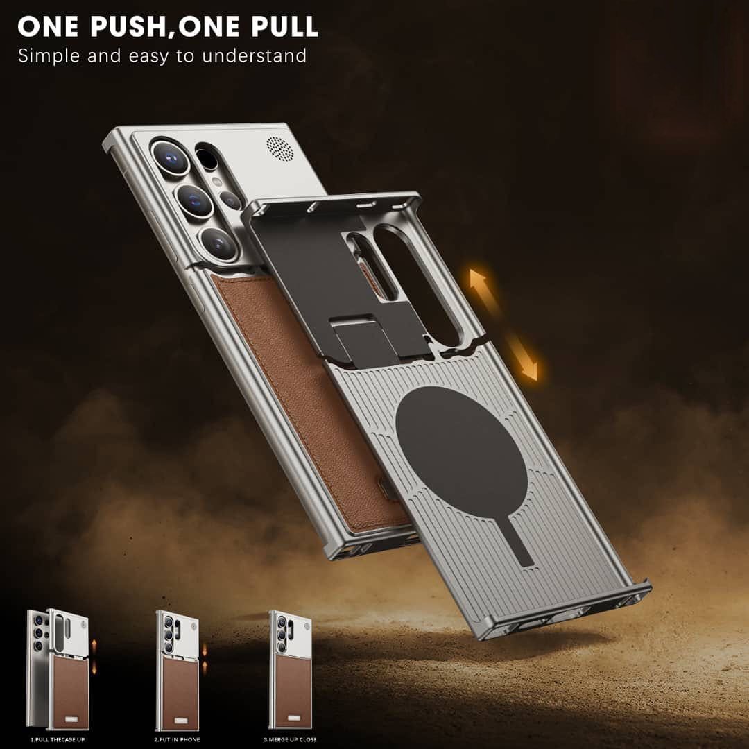 Samsung Galaxy S23 Ultra Metal Case, Frameless Aero Flex Aluminum Metal Leather Magsafe Case - Brown