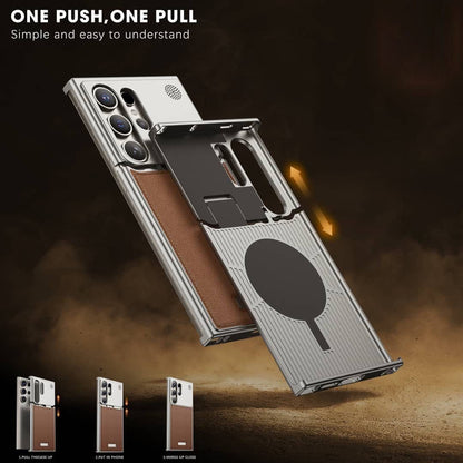 Samsung Galaxy S23 Ultra Metal Case, Frameless Aero Flex Aluminum Metal Leather Magsafe Case - Brown