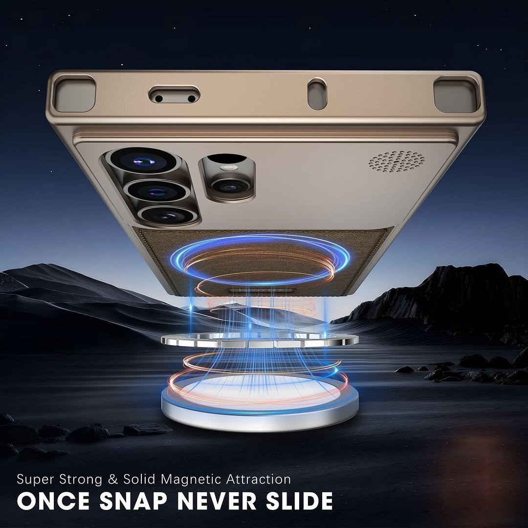 Samsung Galaxy S23 Ultra Metal Case, Frameless Aero Flex Aluminum Metal Leather Magsafe Case - Brown