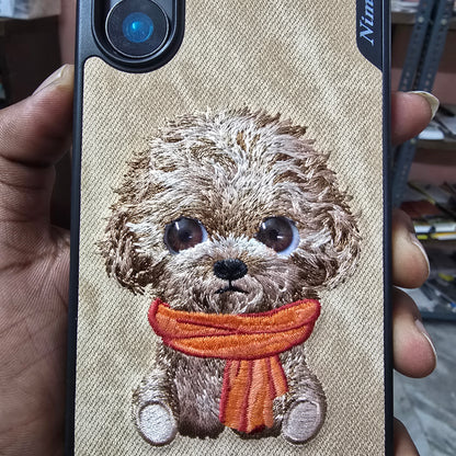 Samsung Galaxy S25 Ultra Nimmy Case, 3D Embroidery Cute Dog Leather Case with Moving Eyes - Desert Brown