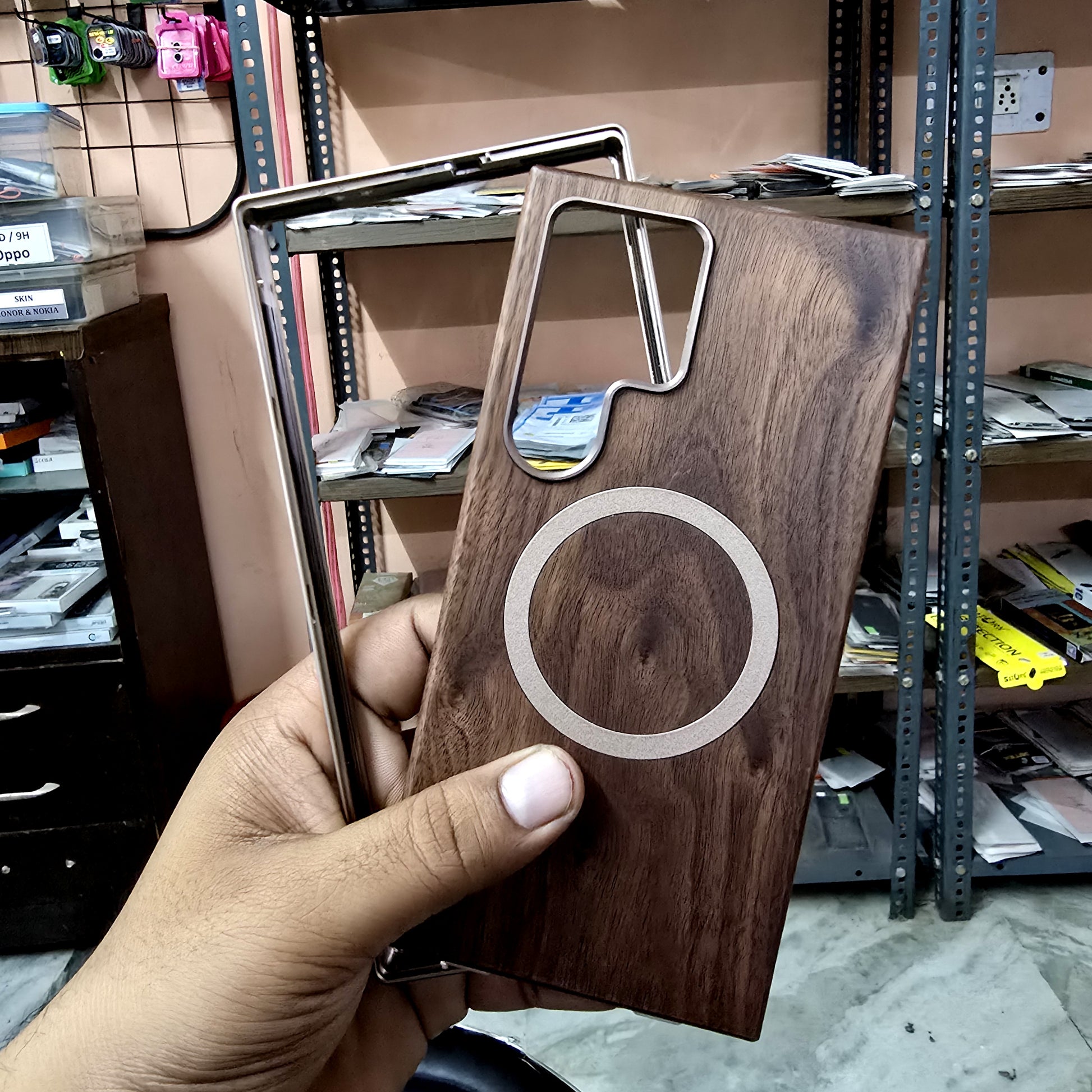 Samsung Galaxy S25 Ultra Wooden Metal Case, Metal Bumper Shockproof Case with Magsafe