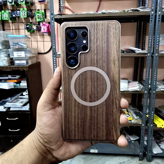 Samsung Galaxy S25 Ultra Wooden Metal Case, Metal Bumper Shockproof Case with Magsafe
