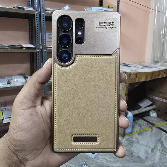 Samsung Galaxy S25 Ultra Metal Case, Aero Flex Aluminum Metal + Leather Frameless Cover Magsafe - Desert Brown