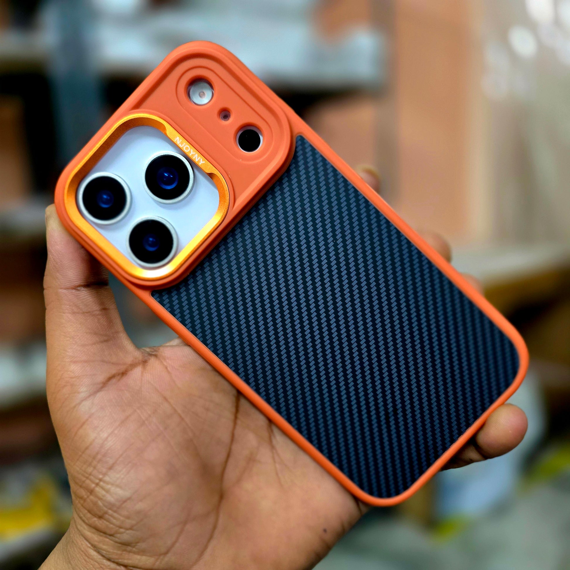 iPhone 17 Pro Max Soft Carbon Texture Case with Camera Control Button and Magsafe - Orange