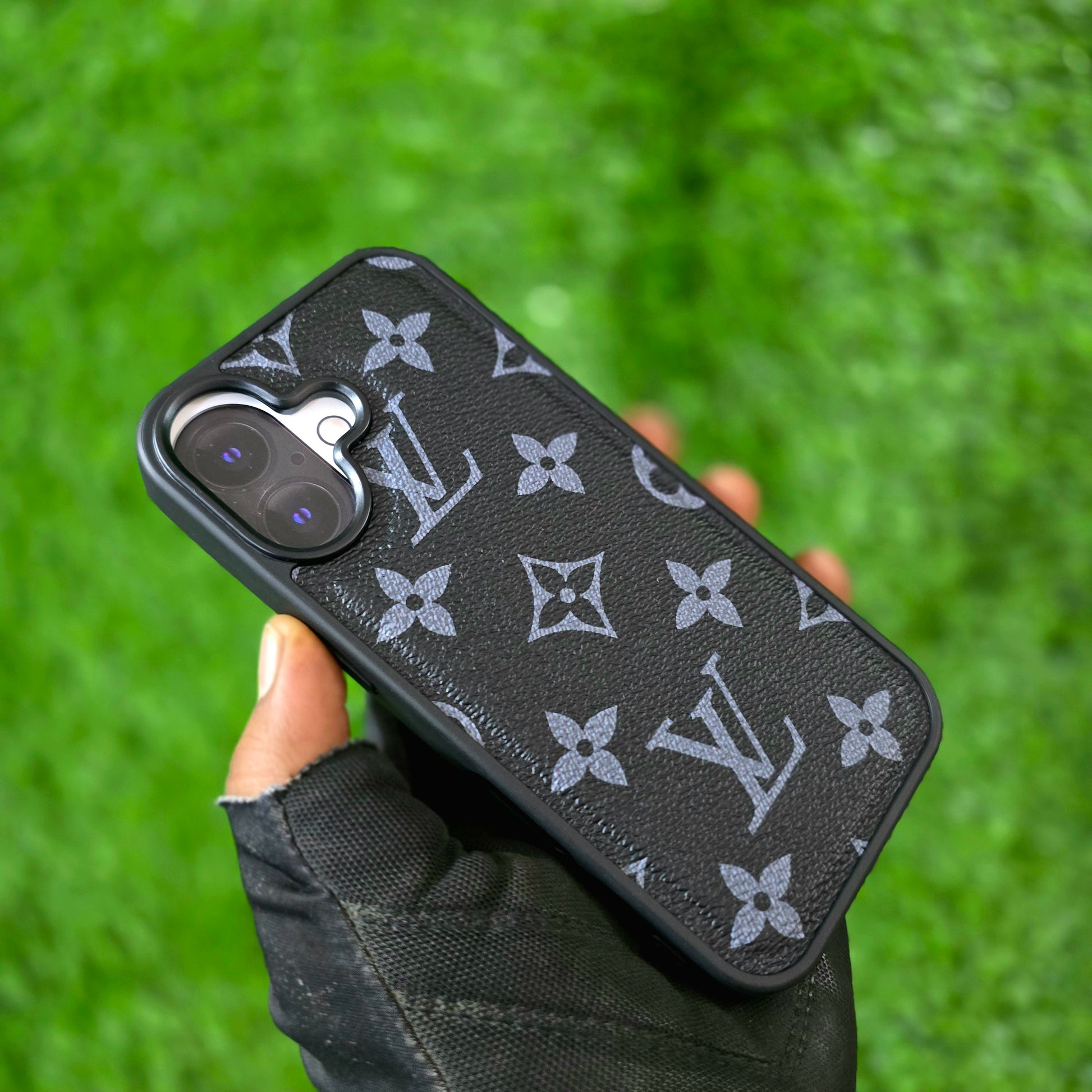 iPhone 17 LV Leather Case, Luxurious Louis Vuitton Leather Case - Black