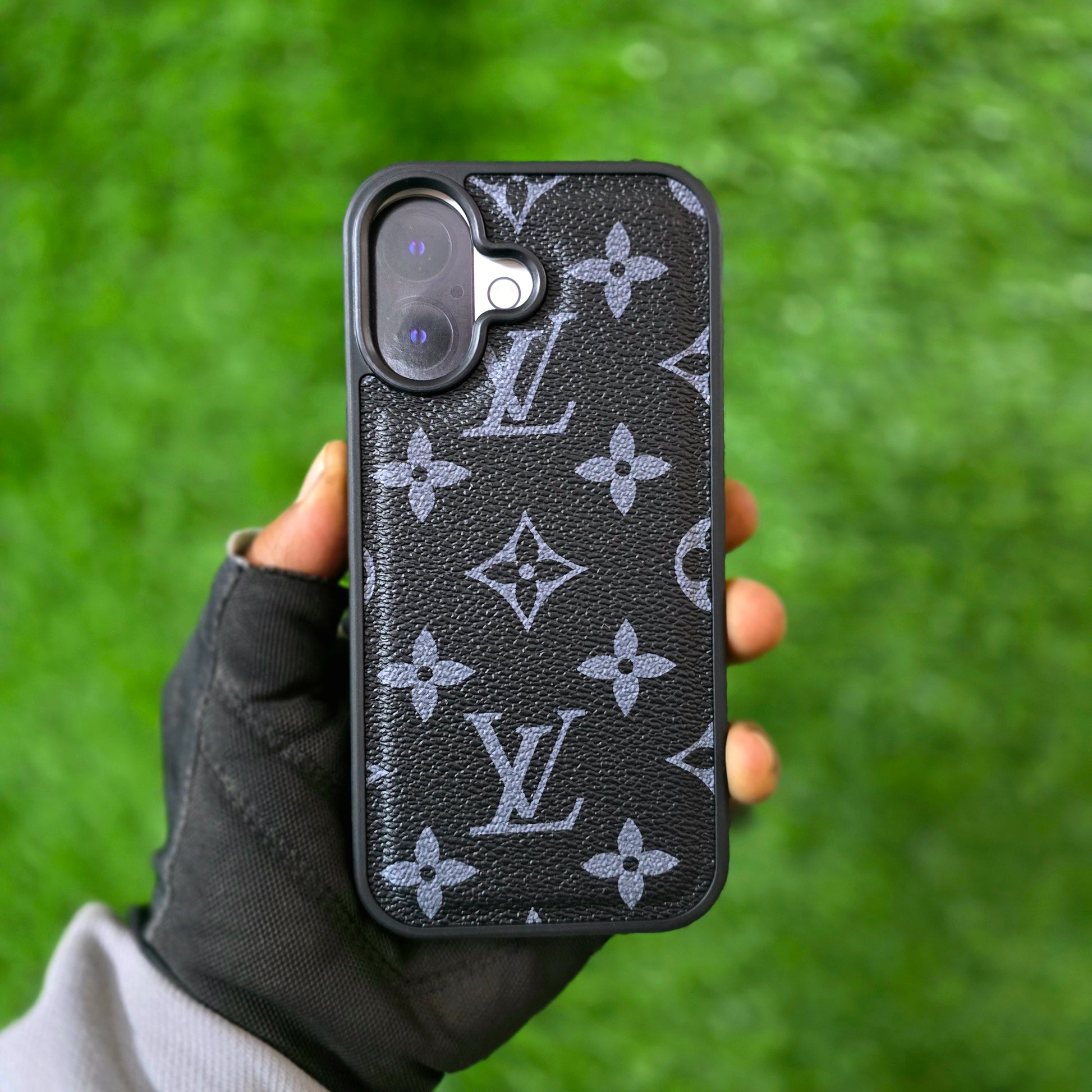 iPhone 17 LV Leather Case, Luxurious Louis Vuitton Leather Case - Black