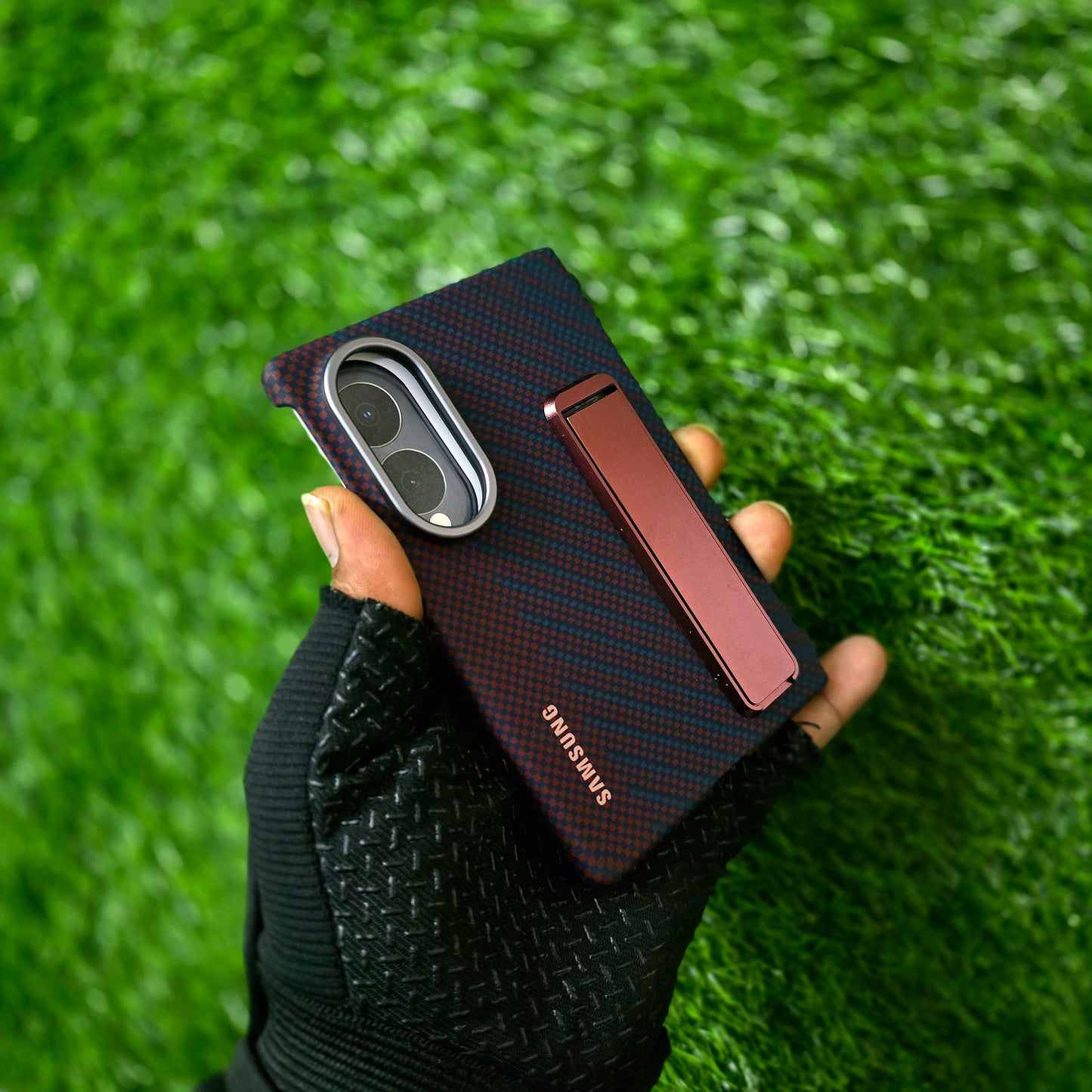 Samsung Z Fold8 Carbon Standing Case, 0.8mm Slim Carbon Fiber Cover with Magsafe and Kickstand - Wine