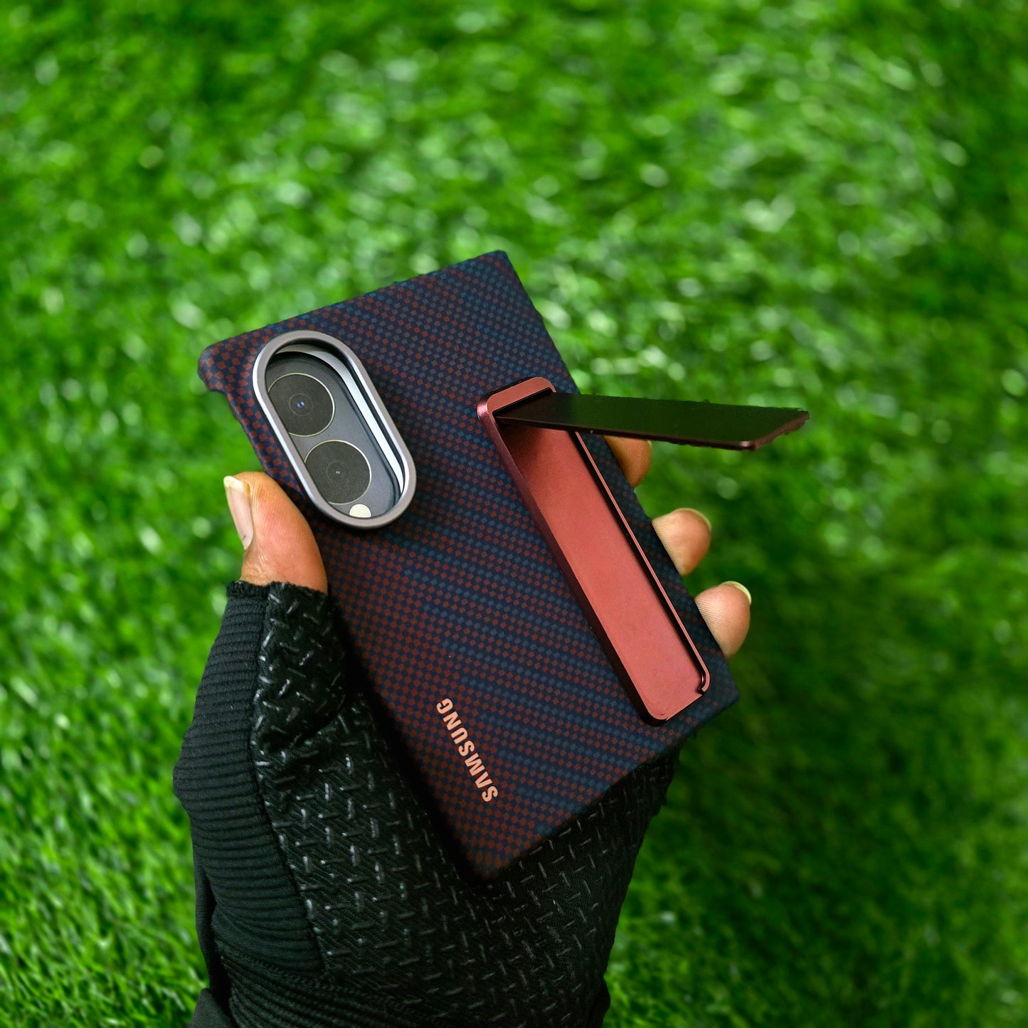 Samsung Z Fold8 Carbon Standing Case, 0.8mm Slim Carbon Fiber Cover with Magsafe and Kickstand - Wine