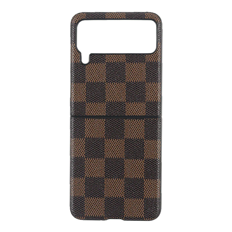Samsung Galaxy Z Flip 4 Check Pattern Leather Back Case-Brown
