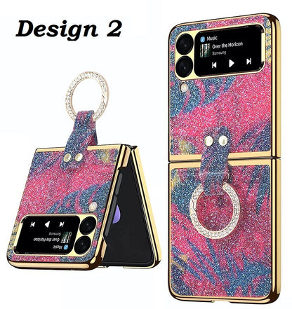 Samsung Galaxy Z Flip 4 Slim Case With Ring Shiny Bling Diamond Plating Case