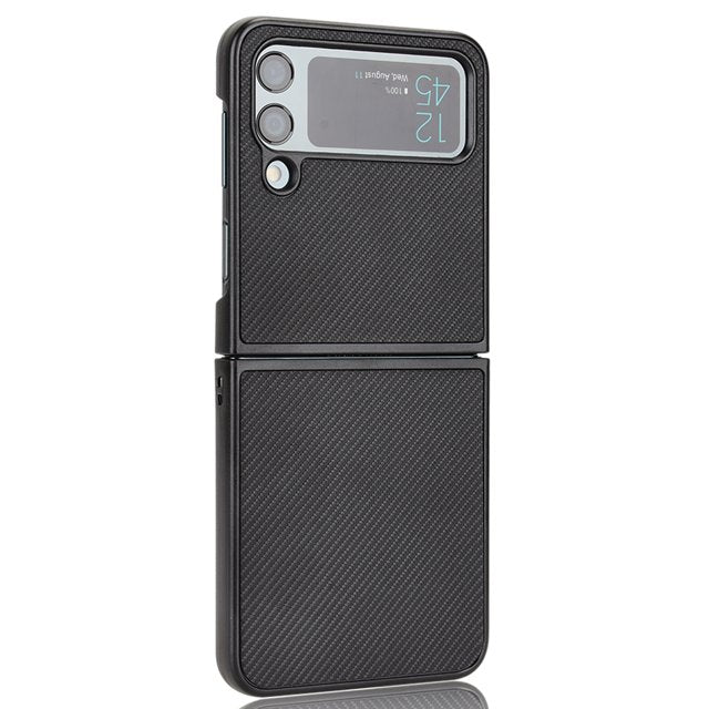 Samsung Galaxy Z Flip 4 Leather Carbon Fiber Slim Fit Case- Black