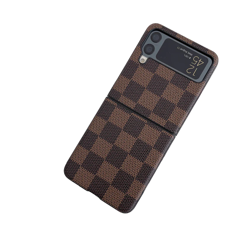 Samsung Galaxy Z Flip 4 Check Pattern Leather Back Case-Brown