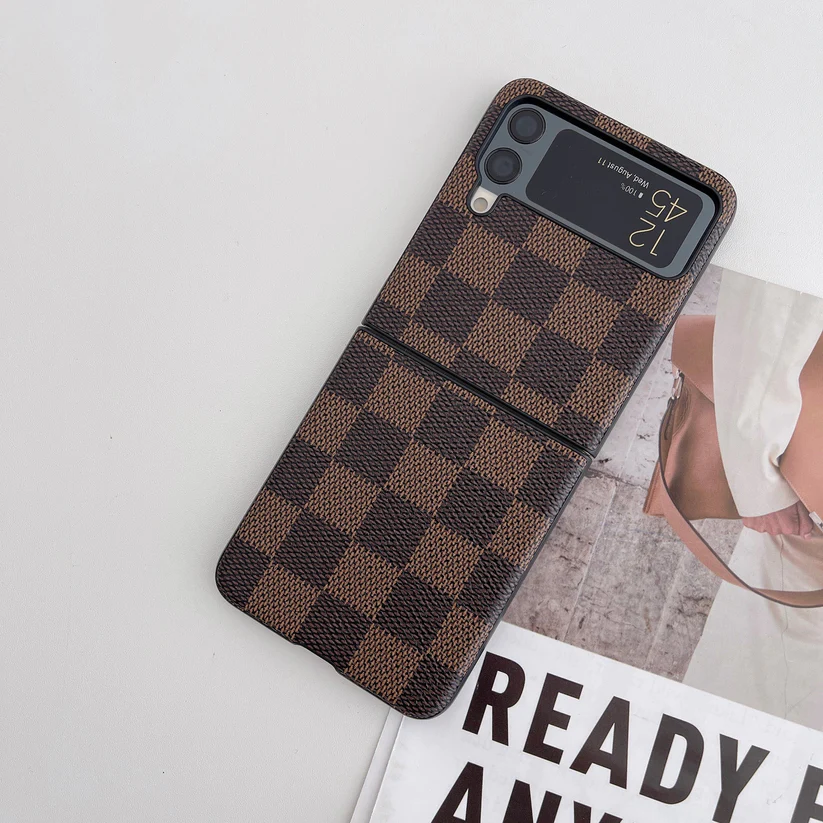 Samsung Galaxy Z Flip 3 Check Pattern Leather Back Case-Brown