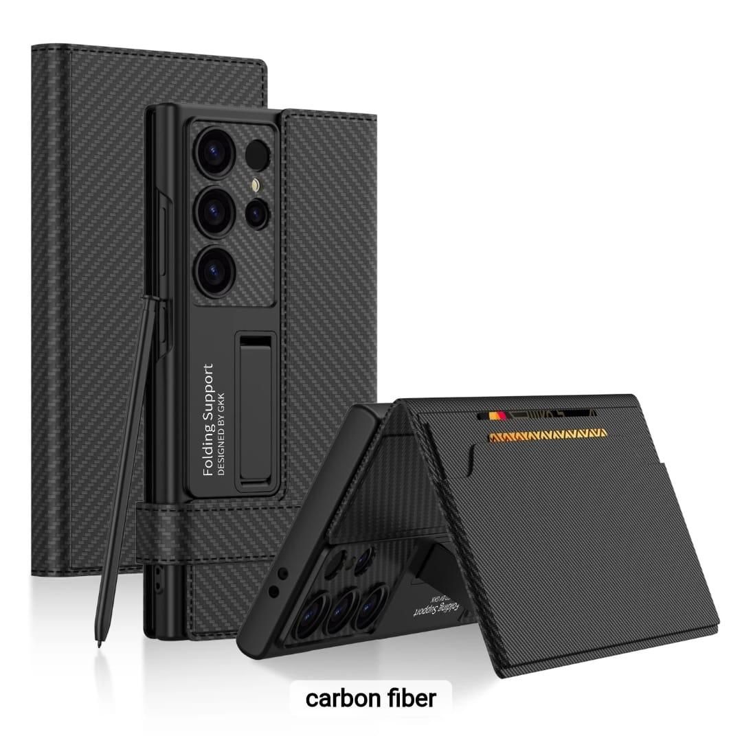 Samsung Galaxy S24 Ultra Leather Wallet Flip Cover With Kickstand Hard PC Wine