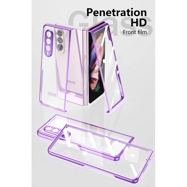 Samsung Galaxy Z Fold 4 Electroplated Frame Transparent Camera Protection Case- Purple