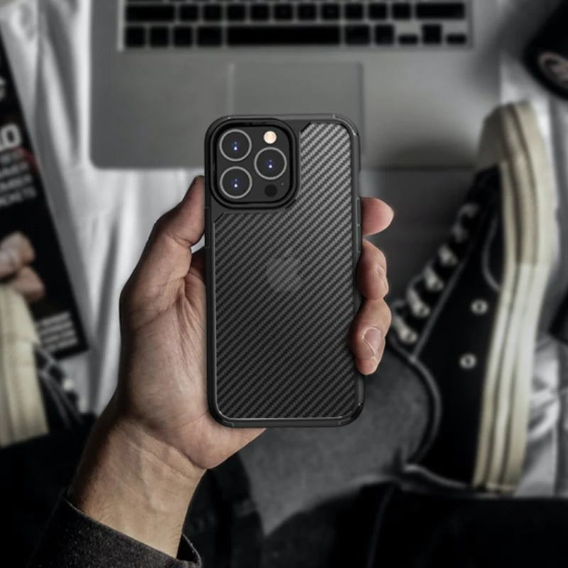 iPhone 14 Pro Max Carbonfiber Transparent Hybrid Shockproof Case