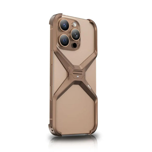 iPhone 16 Pro Max Premium Metal X Shape Frame Less Case - Desert Titanium