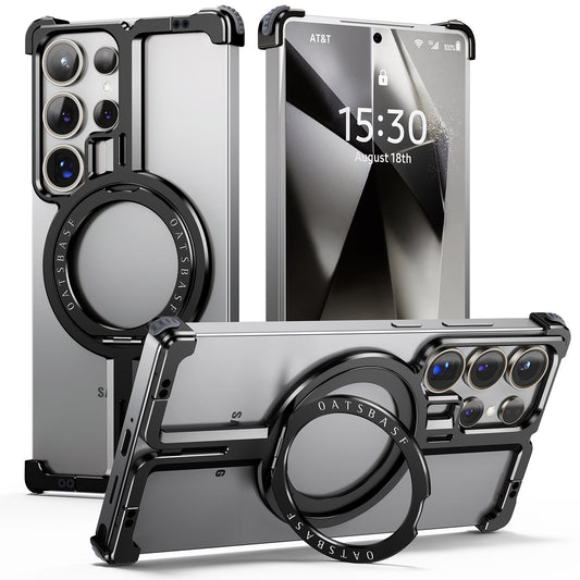 Samsung Galaxy S25 Ultra Metal Case, Frameless, Strong Magnetic Kickstand with MagSafe Case - Black