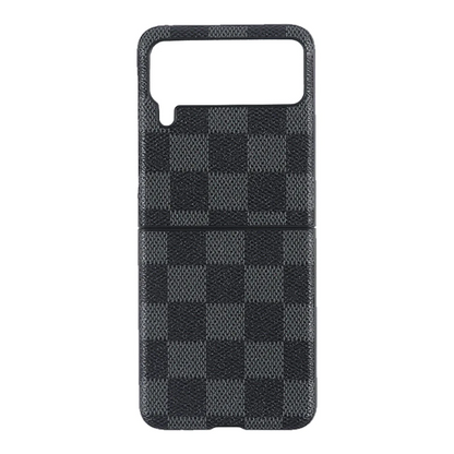 Samsung Galaxy Z Flip 3 Check Pattern Leather Back Case-Black