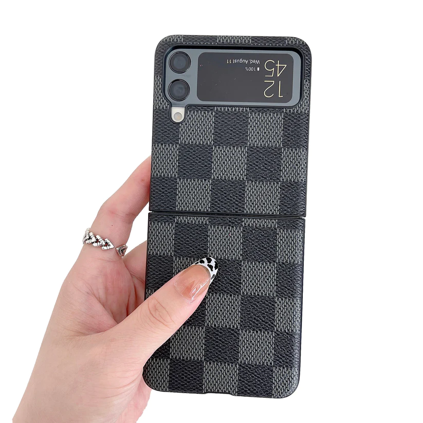 Samsung Galaxy Z Flip 4 Check Pattern Leather Back Case-Black