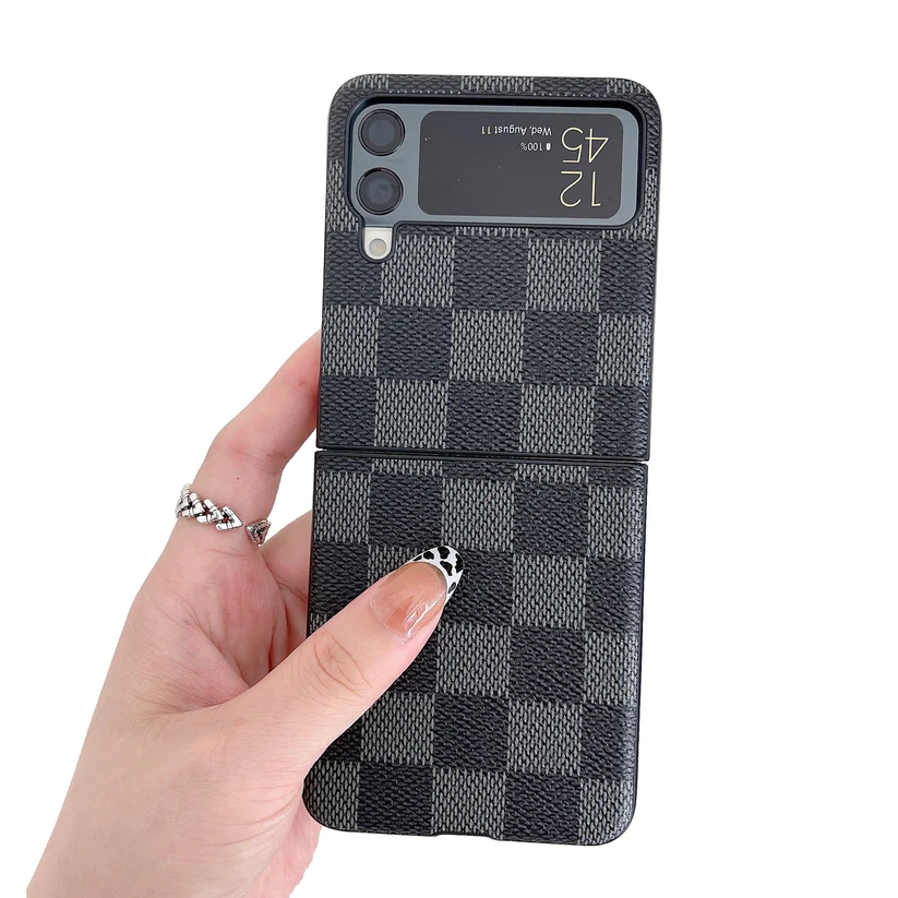 Samsung Galaxy Z Flip 3 Check Pattern Leather Back Case-Black