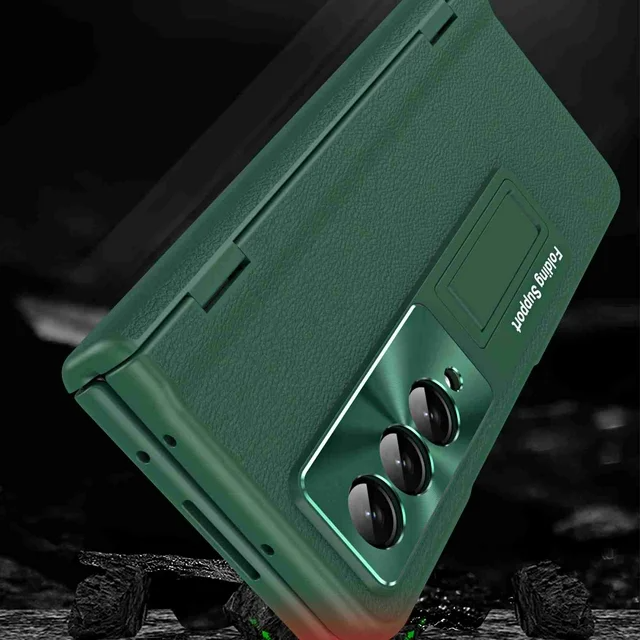 Samsung Galaxy Z Fold 4 Leather Folding Full Body Hinge Protection With Shockproof Kickstand Case- Green