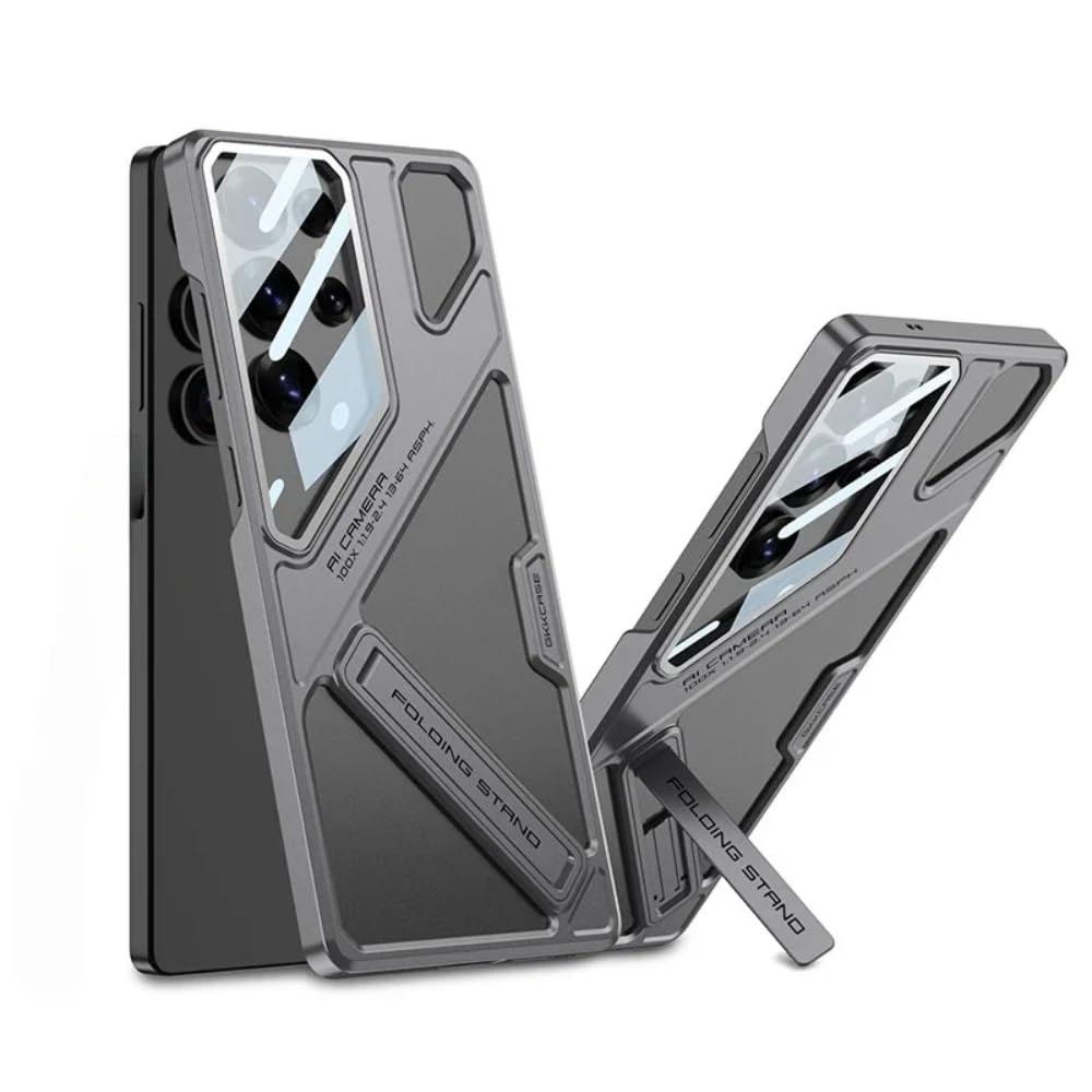 Samsung Galaxy S25 Ultra Stand Case, Hard PC Ultra Slim Built-in Camera Glass Protector Kickstand Case - Grey