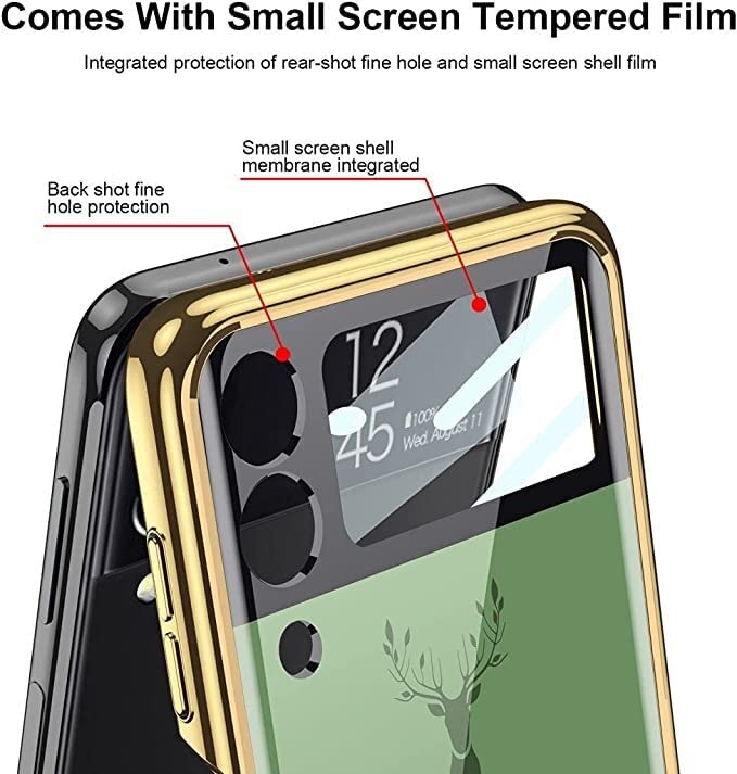 Samsung Galaxy Z Flip 3 Deer Pattern Glass Case-Green
