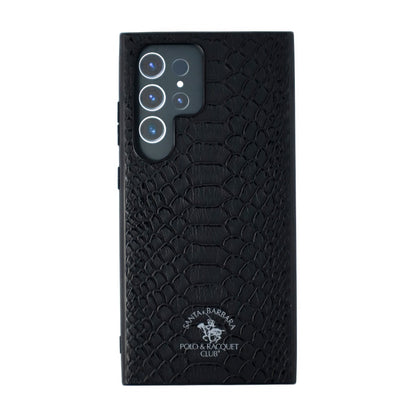 Samsung Galaxy S25 Ultra Croc Pattern Case, Santa Barbara Polo Racquet Club Knight Series Leather Case - Black