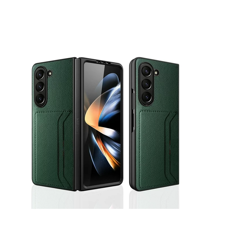 Samsung Galaxy Z Fold 5 Anti-Shock Card Holder Leather Case-Green