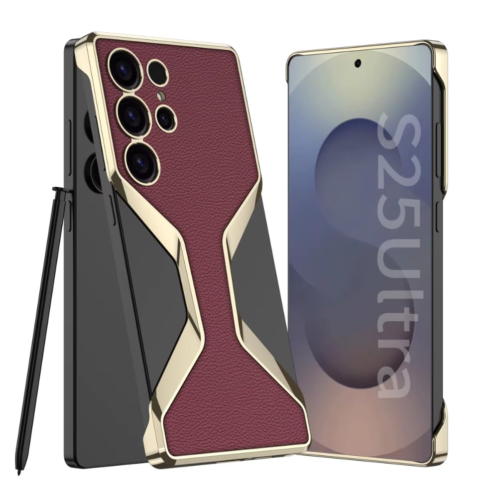 Samsung Galaxy S25 Ultra Bumper Case, X Shape Phantom Series Leather Case - Wine