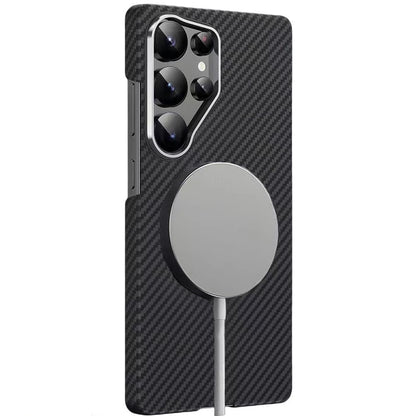 Samsung Galaxy S25 Ultra Carbon Case, Slim Thin Lightweight Minimalist Style with Carbon Fiber Textures with Magsafe - Black