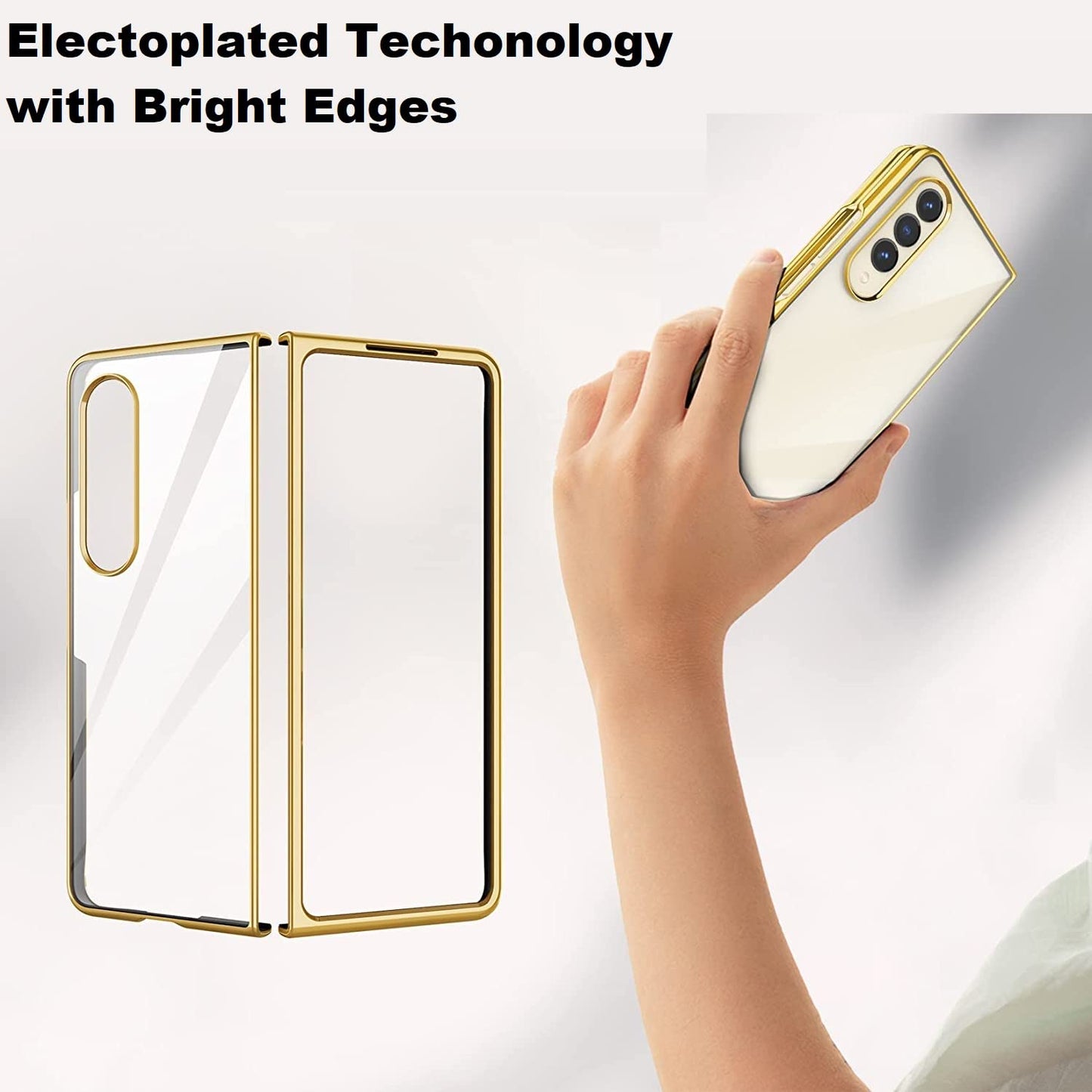 Samsung Galaxy Z Fold 4 Electroplated Frame Transparent Back Cover-Gold
