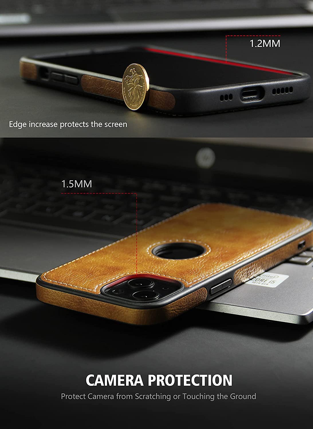 iPhone 14 Pro Max Original PU Leather Case Classic Luxury Elegant with Logo Cut - Brown
