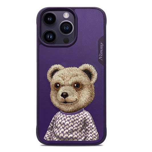 iPhone 15 Pro Nimmy Teddy Embroidery Pet Series Leather Case