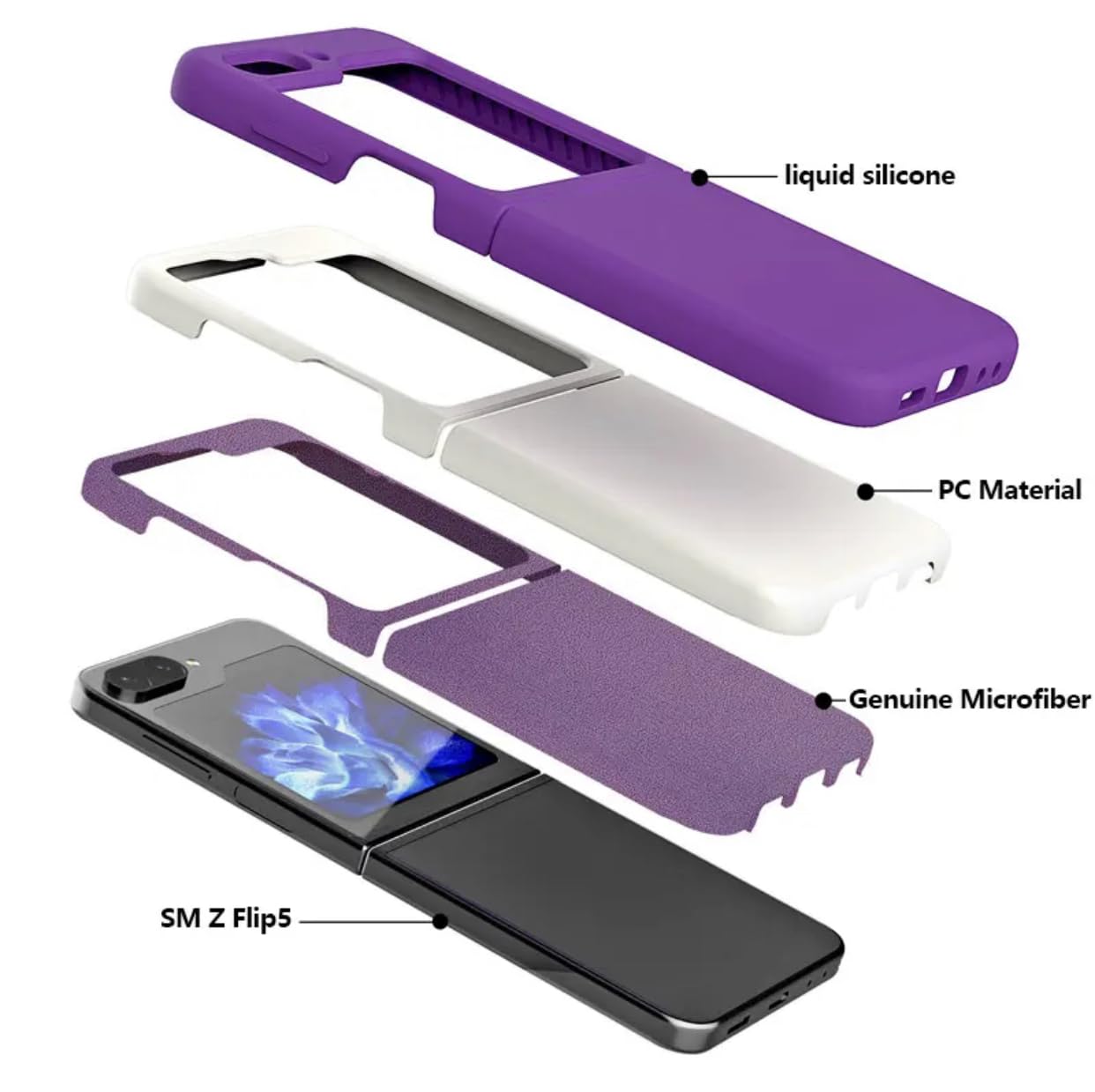 Samsung Galaxy Z Flip 5 Silicon Case Liquid Silicon Inner Fabric with Logo-Purple
