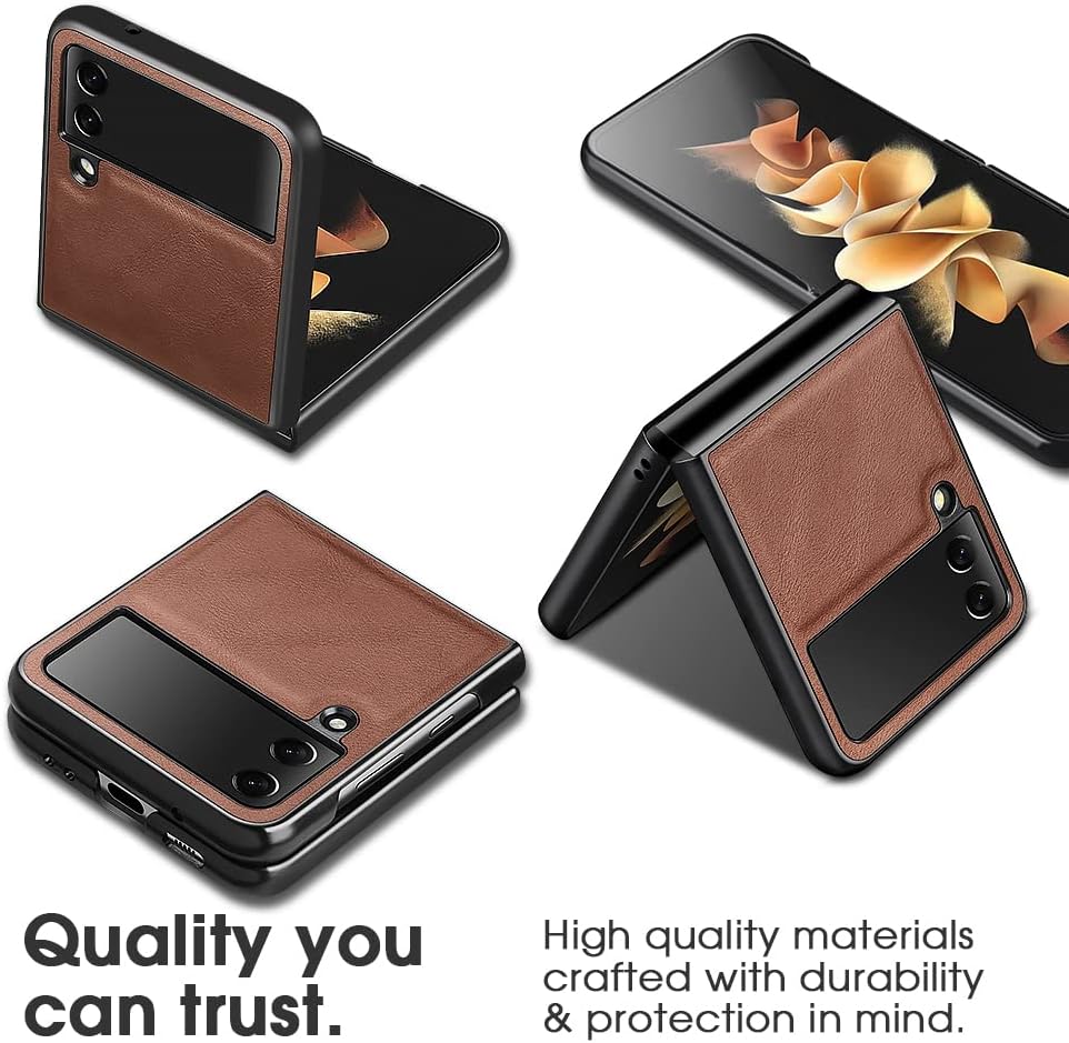 Samsung Galaxy Z Flip 4 Plain Leather Case-Brown