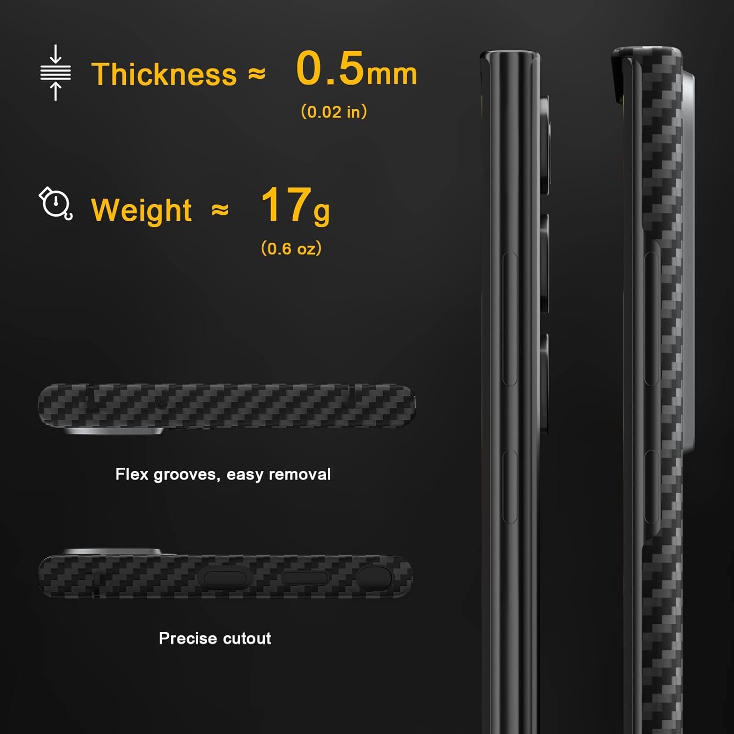 Samsung Galaxy S25 Ultra SLIVA Carbon Case, Real Aramid Fiber Thin Case - Black