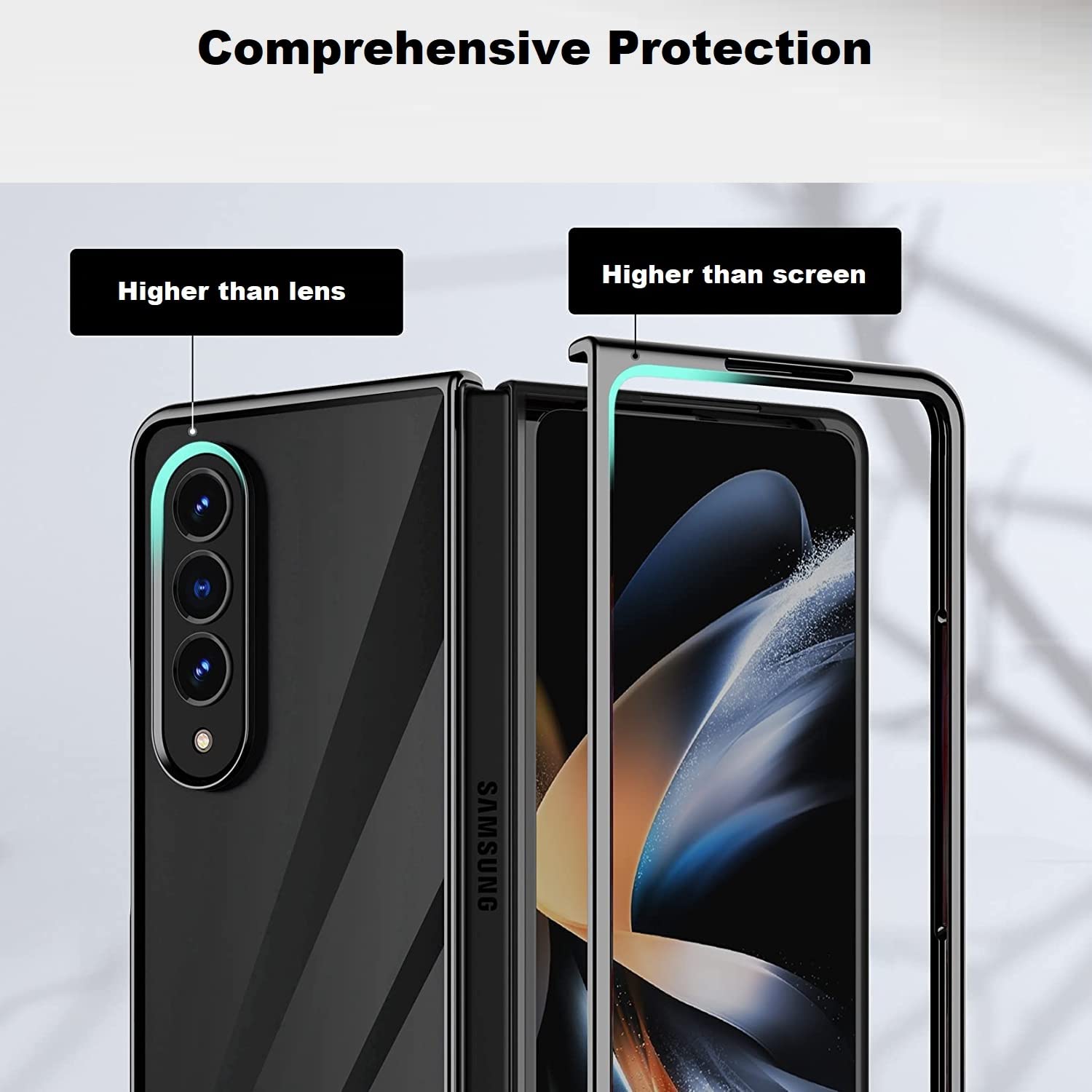 Samsung Galaxy Z Fold 4 Electroplated Frame Transparent Back Cover-Black