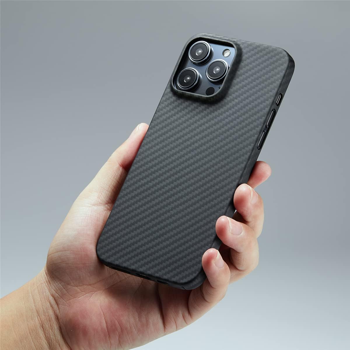 iPhone 16 Pro Super Slim Carbon Fiber Texture Anti - Fingerprint Hard Case - Black